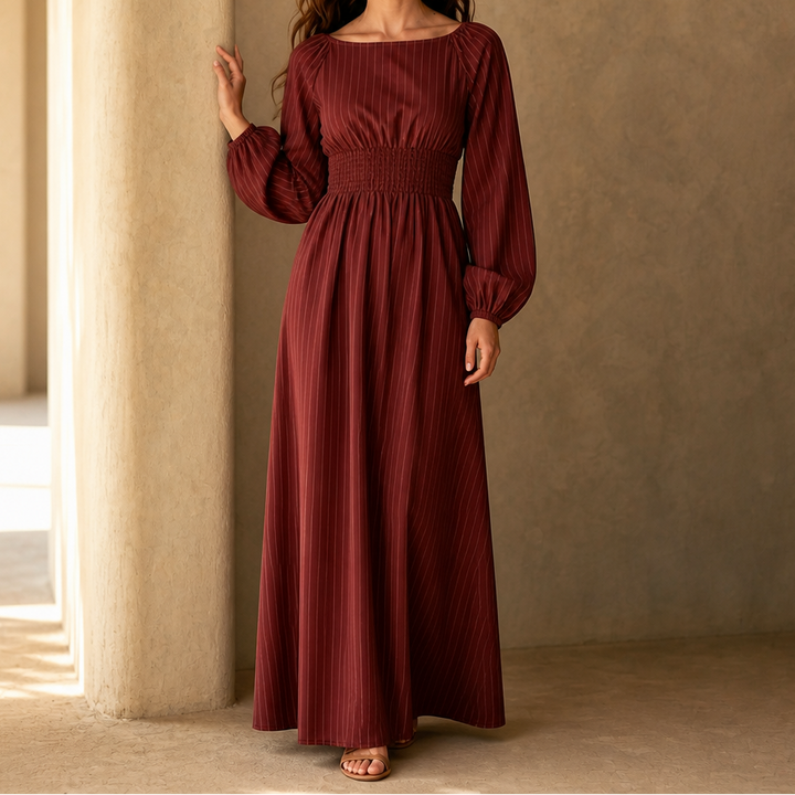 Veldwyn | Women's Wedding Guest Maxi Dress Long Sleeve - Beige - Image 17