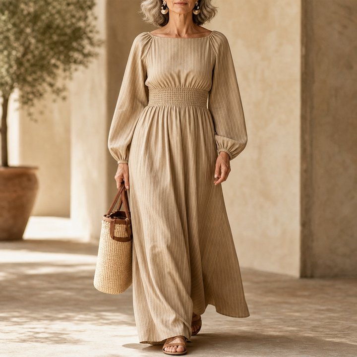 Veldwyn | Women's Wedding Guest Maxi Dress Long Sleeve - Beige - Image 2
