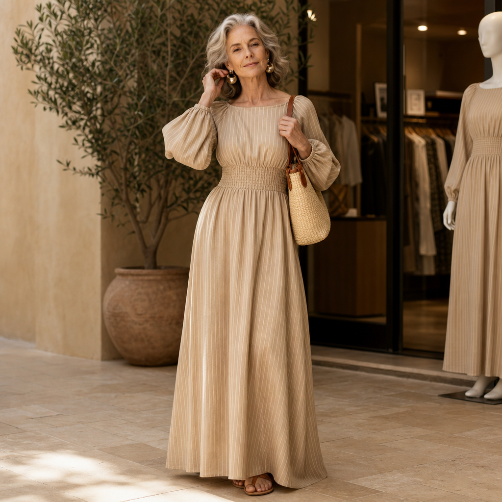 Veldwyn | Women's Wedding Guest Maxi Dress Long Sleeve - Beige - Image 7