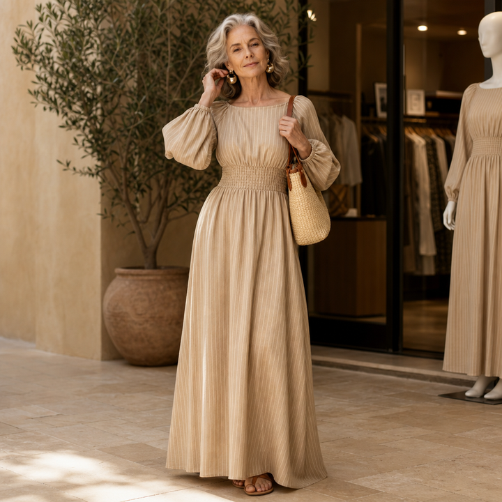 Veldwyn | Women's Wedding Guest Maxi Dress Long Sleeve - Beige - Image 7