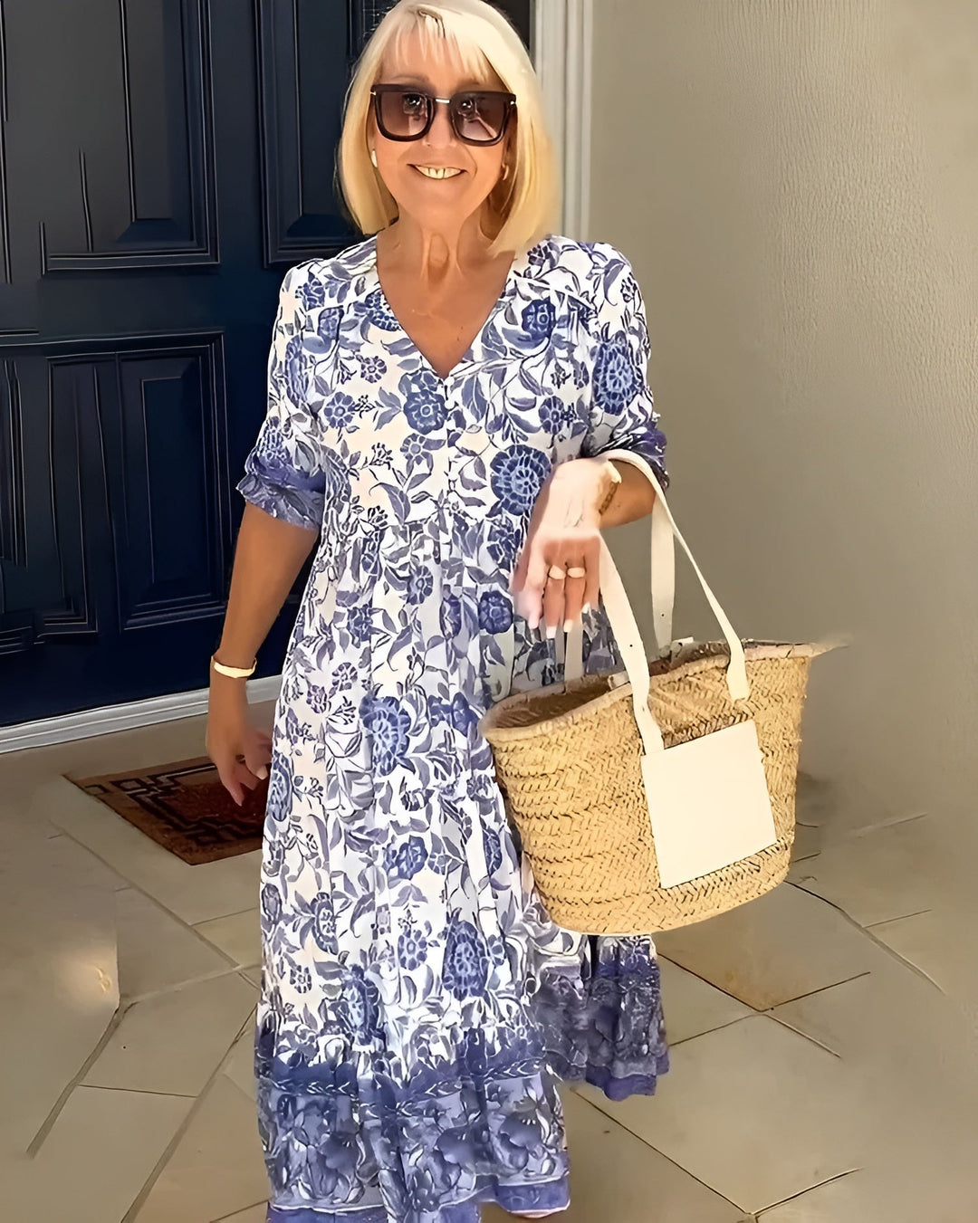 Velindra | Women's Floral Midi Dress Blue White - Image 1