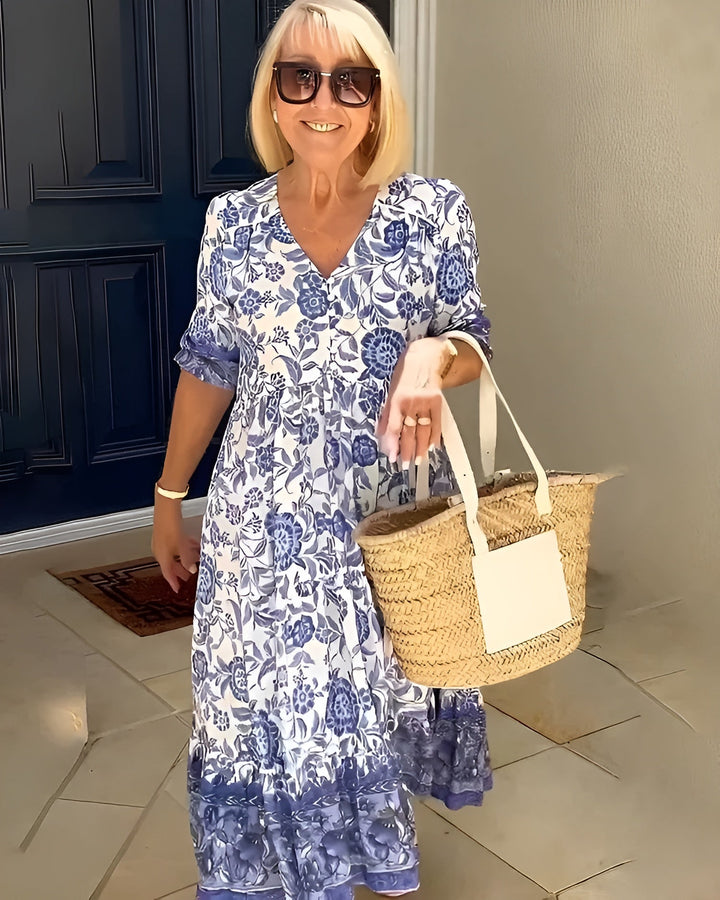 Velindra | Women's Floral Midi Dress Blue White - Image 1