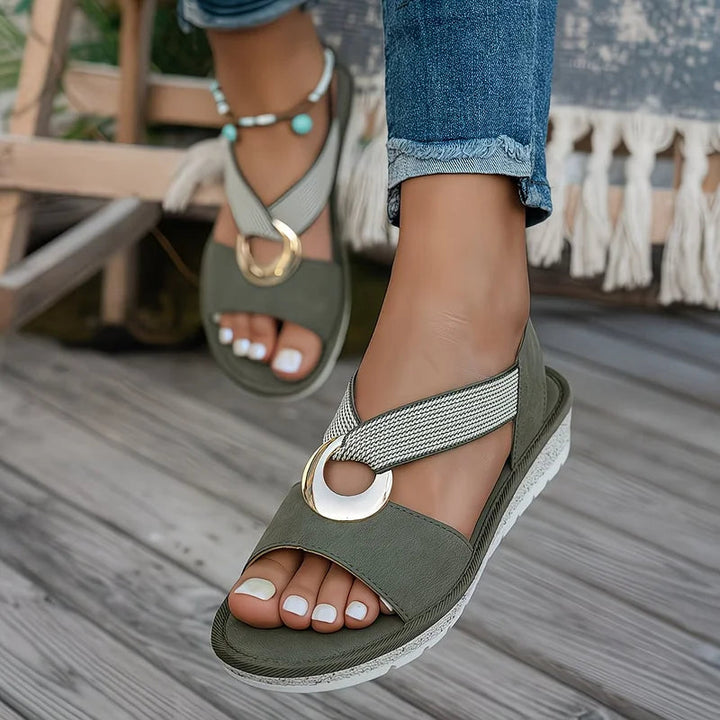 Velindra | Women's Strappy Flat Sandals Metal Detail - Navy - Image 6