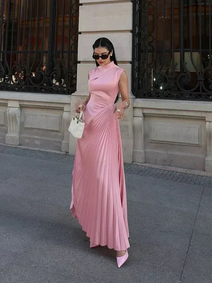 Vellara | Women's Pleated Formal Maxi Dress - Pink - Image 1