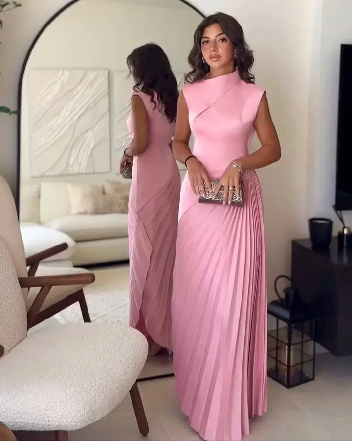 Vellara | Women's Pleated Formal Maxi Dress - Pink - Image 6