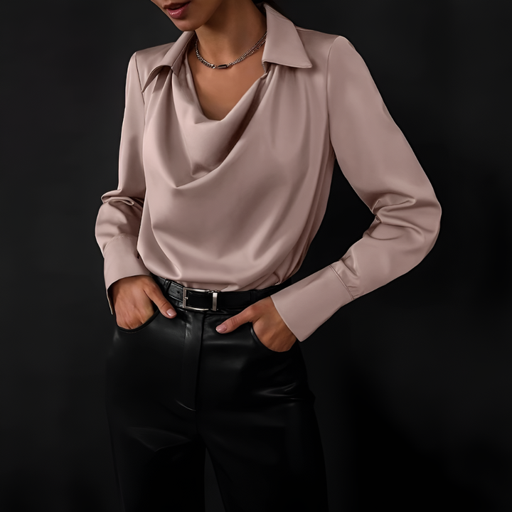 Velmara | Women's Cowl Neck Blouse Long Sleeve - Image 1