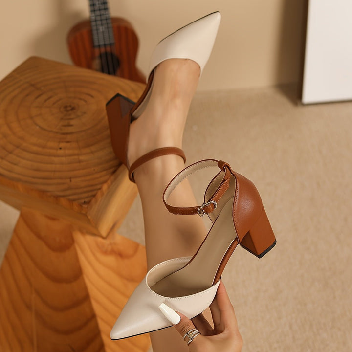 Velmaris | Women's Block Heels Two-Tone Ankle Strap - Cream - Image 9