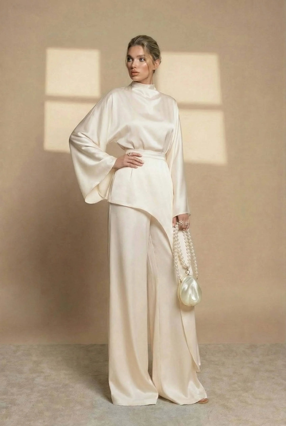 Velmonde | Women's Two Piece Set Wide Leg Pants - White - Image 2