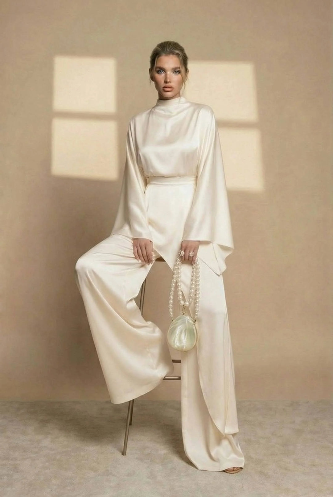 Velmonde | Women's Two Piece Set Wide Leg Pants - White - Image 3