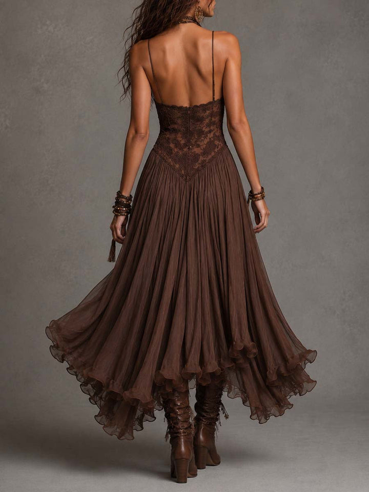 Velmorie | Women's Boho Lace Maxi Dress - Brown - Image 2