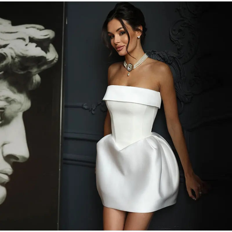 Velnara | Women's Cocktail Party Dress Strapless Mini - White - Image 3