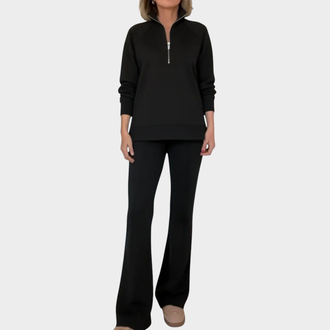 Velnara | Women's Two Piece Lounge Set Quarter Zip - Taupe - Image 4