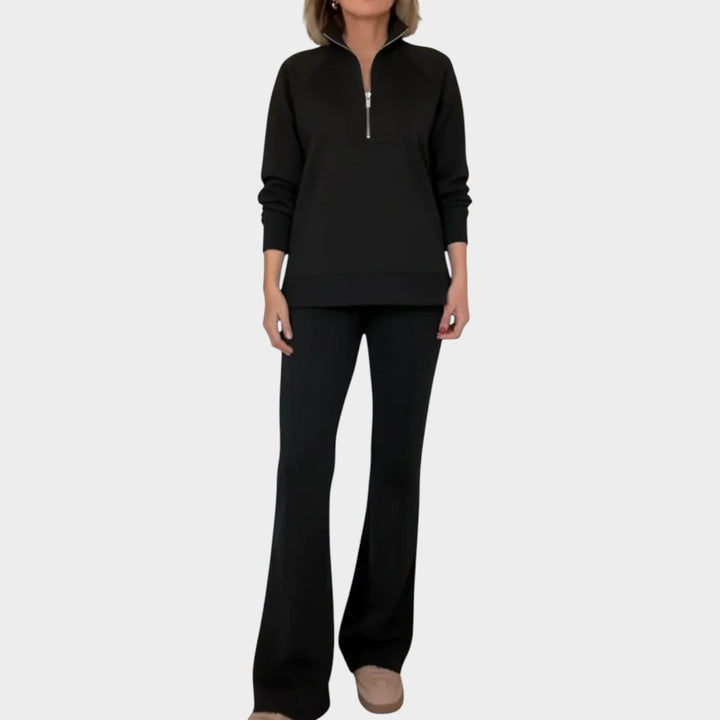 Velnara | Women's Two Piece Lounge Set Quarter Zip - Taupe - Image 4