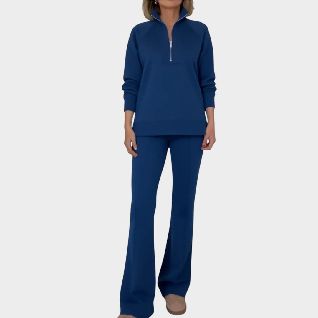 Velnara | Women's Two Piece Lounge Set Quarter Zip - Taupe - Image 5