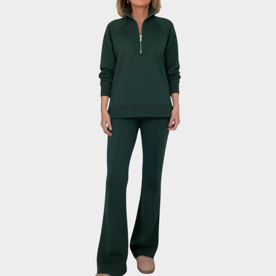 Velnara | Women's Two Piece Lounge Set Quarter Zip - Taupe - Image 6