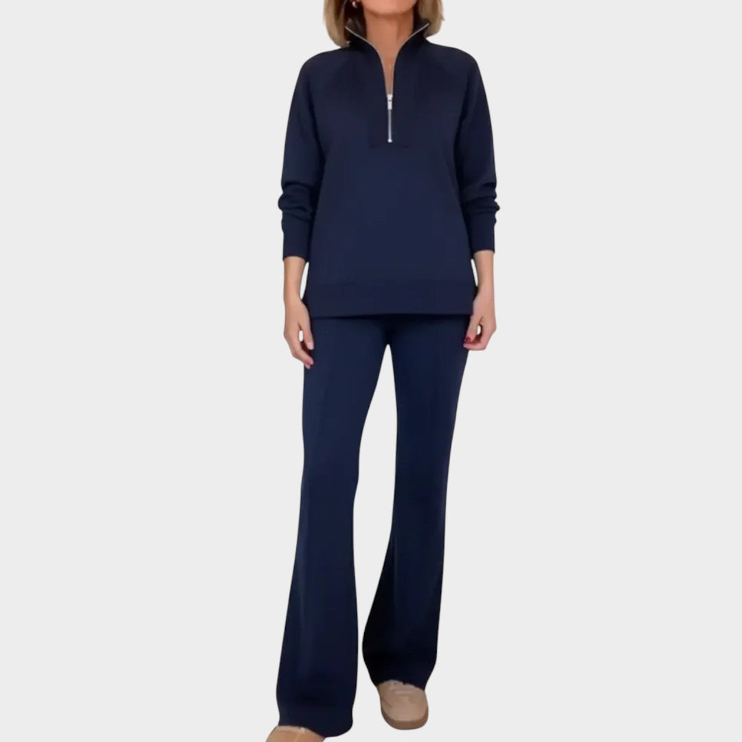 Velnara | Women's Two Piece Lounge Set Quarter Zip - Taupe - Image 7