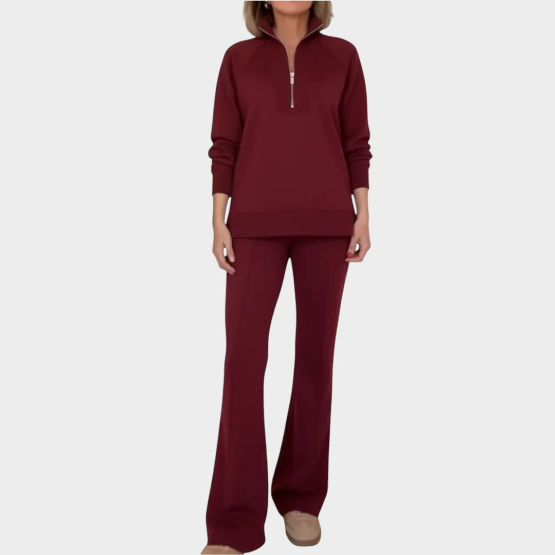 Velnara | Women's Two Piece Lounge Set Quarter Zip - Taupe - Image 8