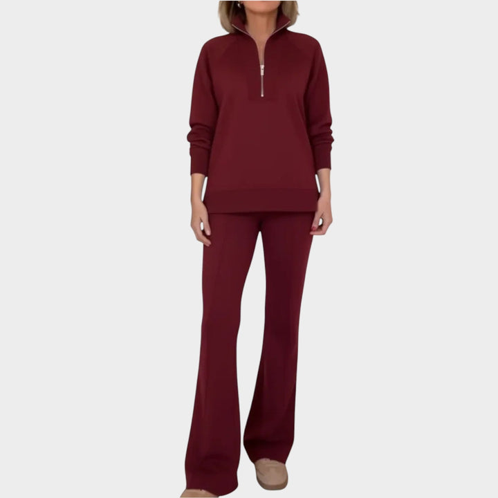 Velnara | Women's Two Piece Lounge Set Quarter Zip - Taupe - Image 8