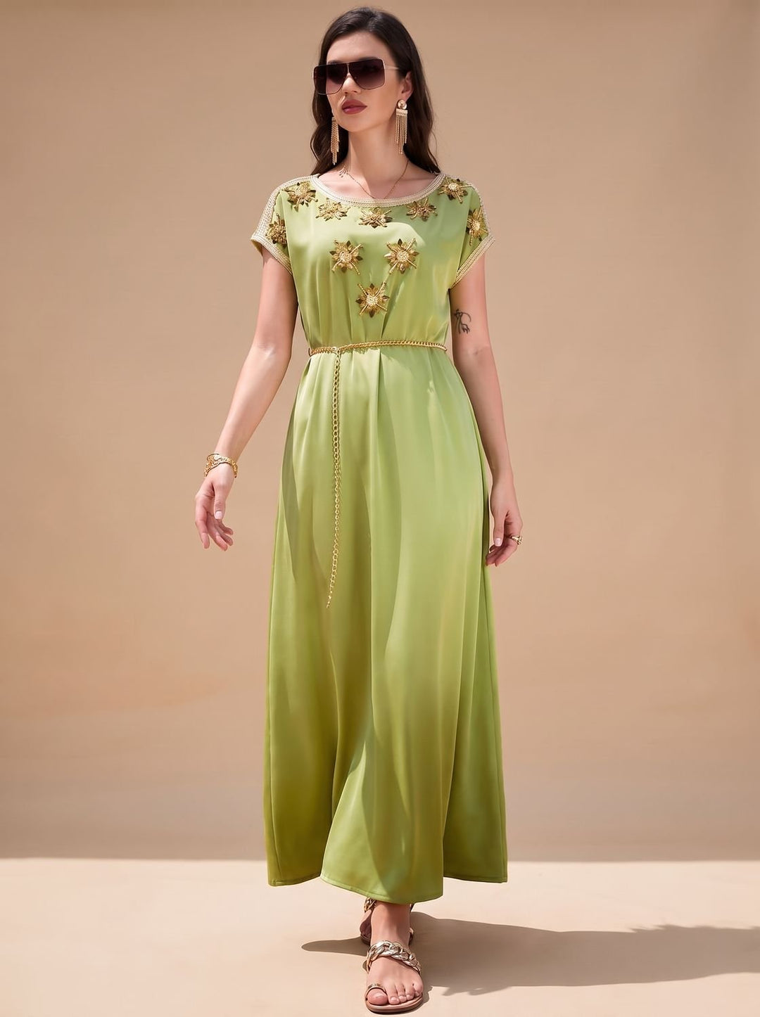 Veloryne | Women's Cocktail Dress Maxi Embellished - Light Green - Image 2