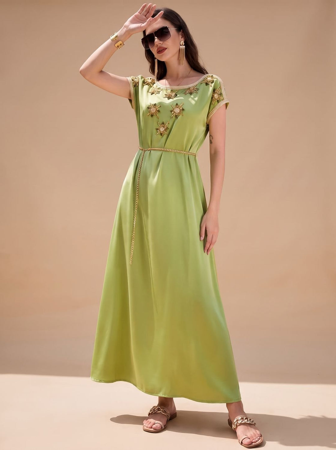 Veloryne | Women's Cocktail Dress Maxi Embellished - Light Green - Image 3