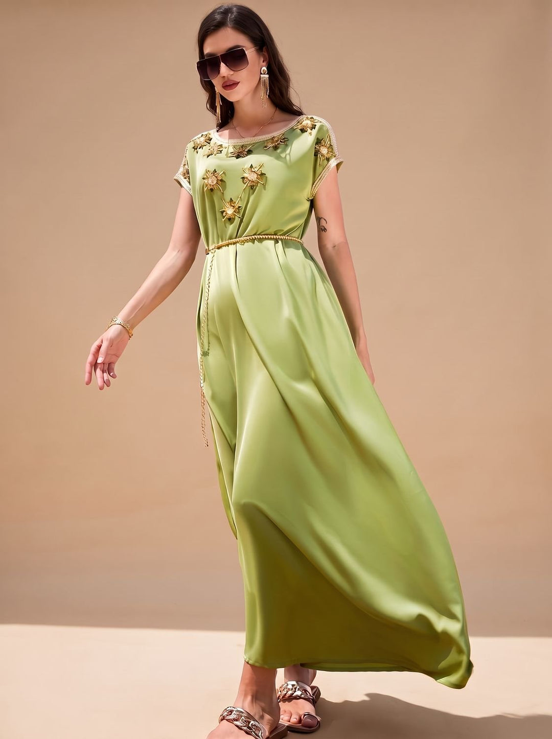 Veloryne | Women's Cocktail Dress Maxi Embellished - Light Green - Image 4