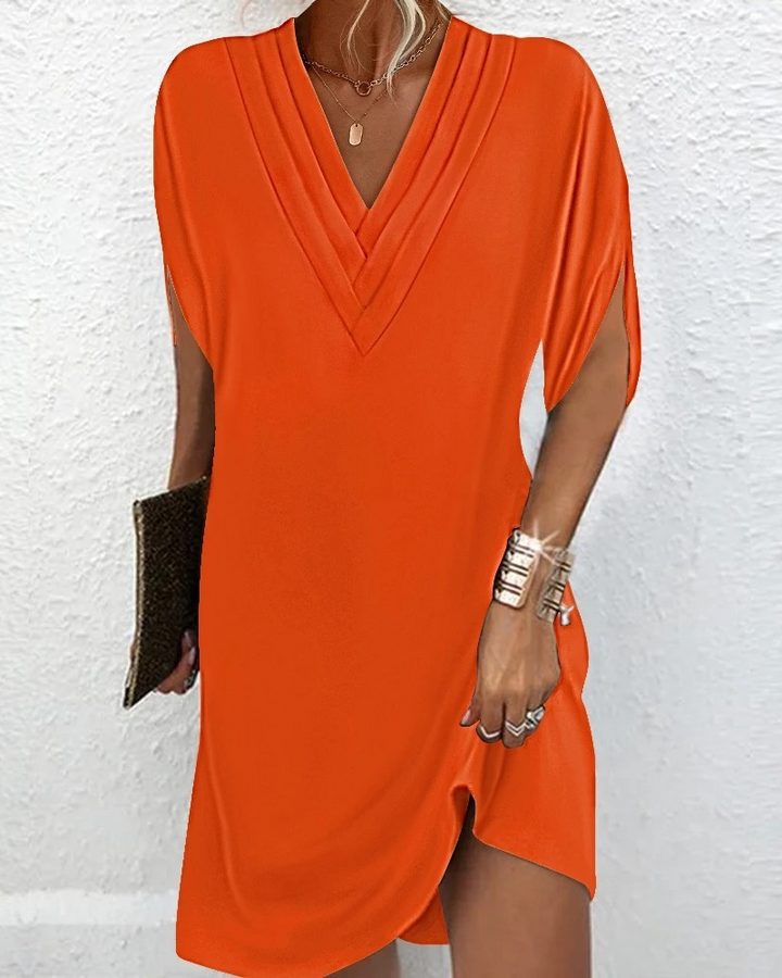 Veltava | Women's Mini Dress V-Neck Split Sleeve - Image 3