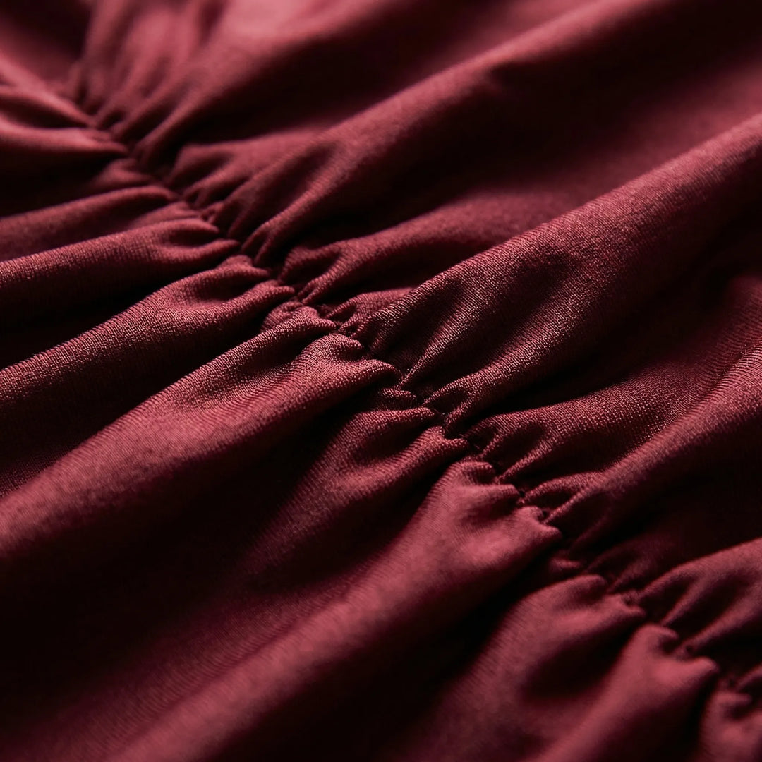 Veltessa | Women's Off-Shoulder Ruched Mini Dress - Burgundy - Image 3