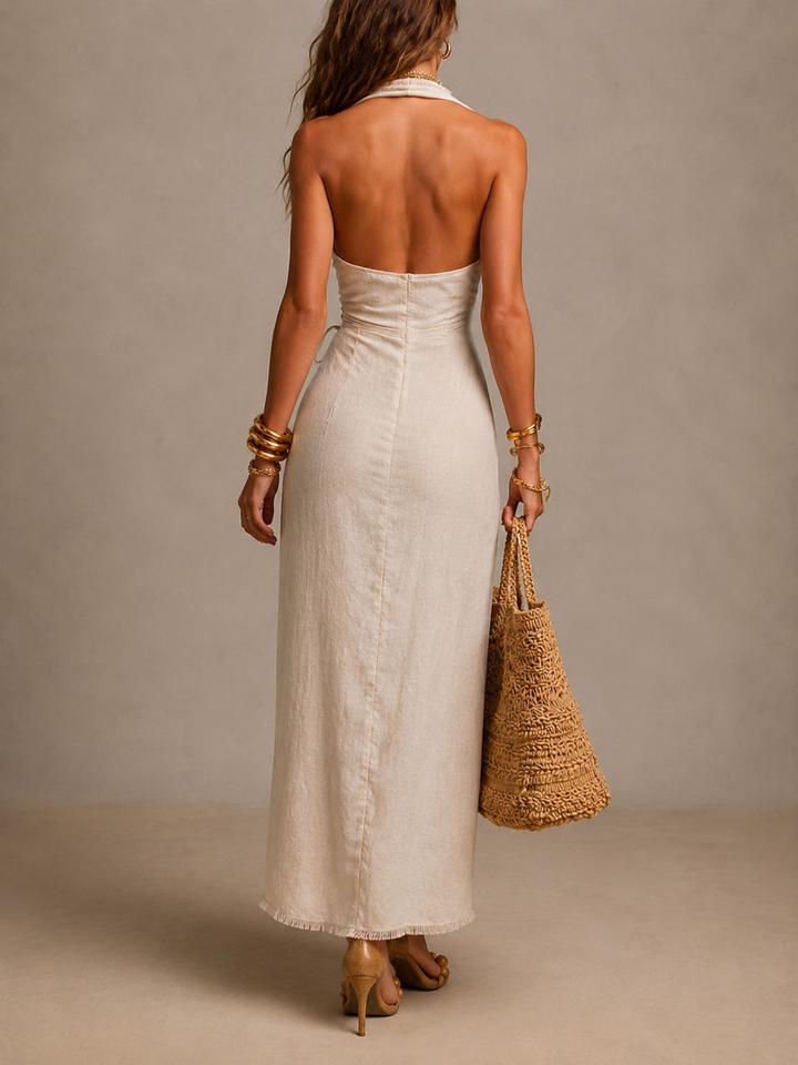 Velthorpe | Women's Wedding Guest Wrap Maxi Dress - Cream - Image 2