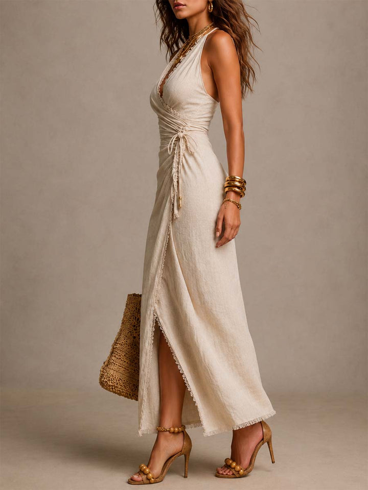 Velthorpe | Women's Wedding Guest Wrap Maxi Dress - Cream - Image 3