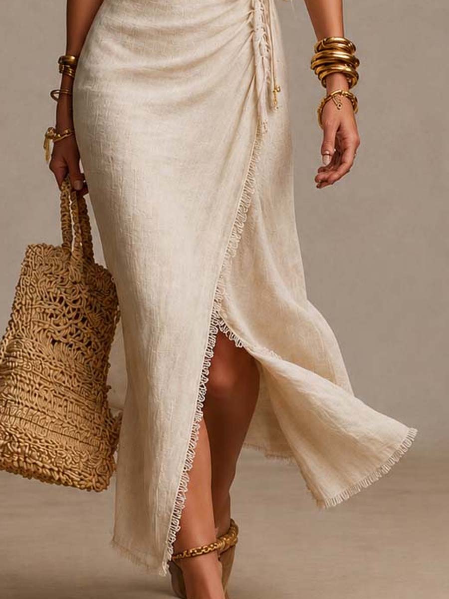 Velthorpe | Women's Wedding Guest Wrap Maxi Dress - Cream - Image 4