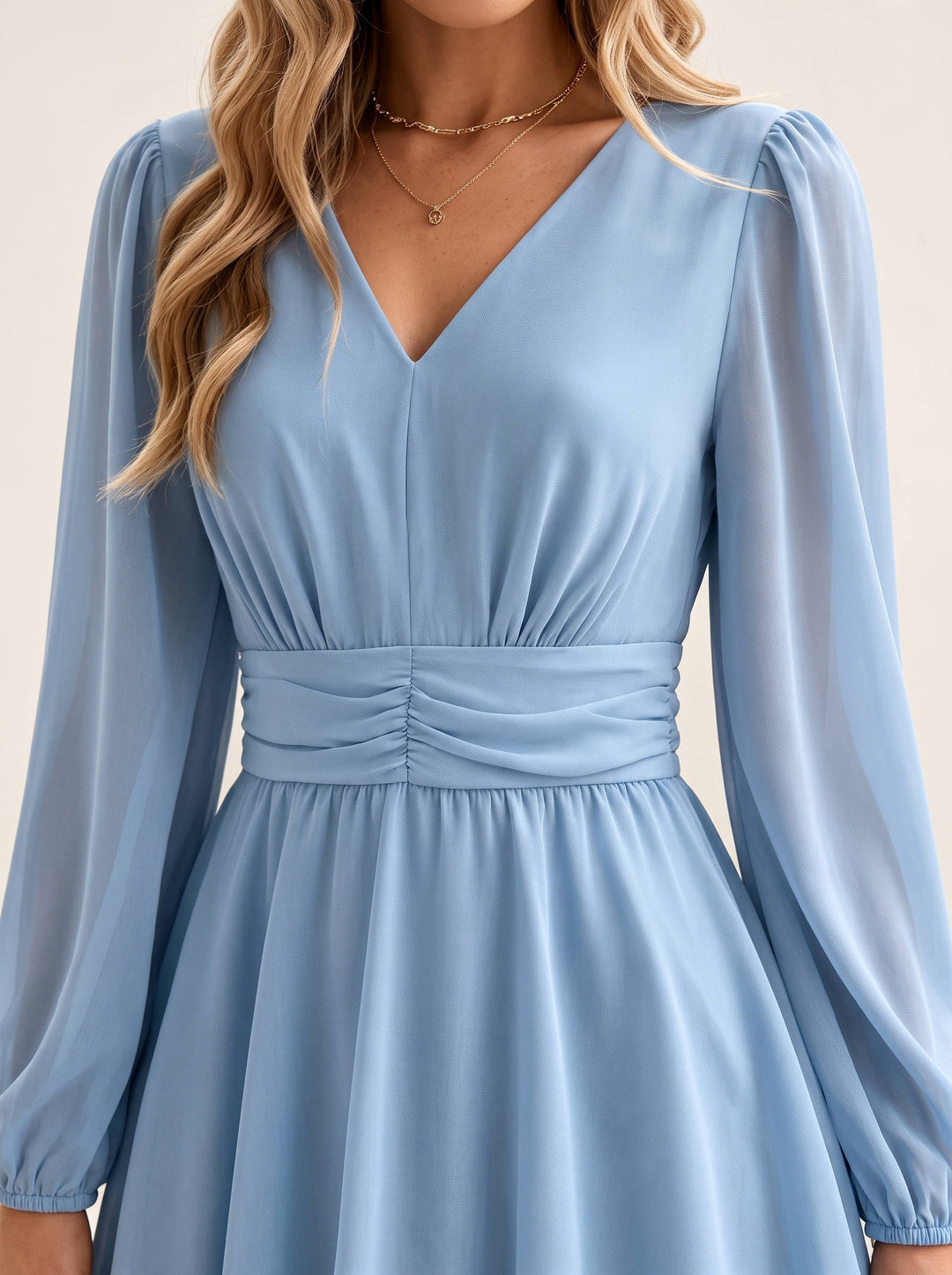 Velthryn | Women's Long Sleeve Tiered Maxi Dress - Light Blue - Image 3