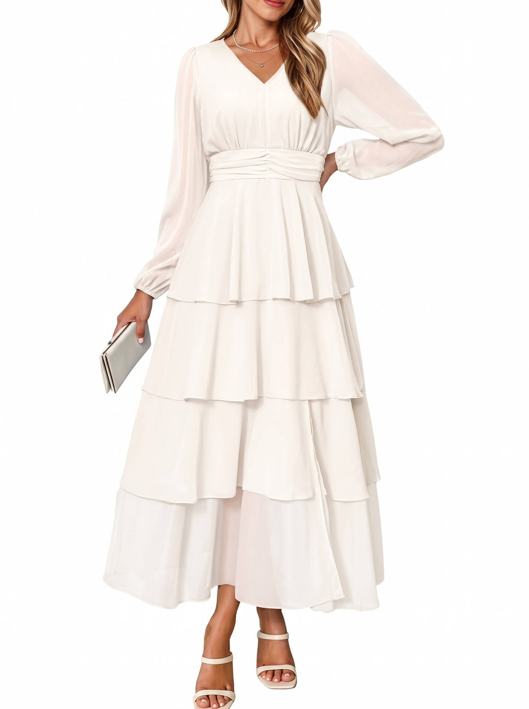 Velthryn | Women's Long Sleeve Tiered Maxi Dress - Light Blue - Image 4