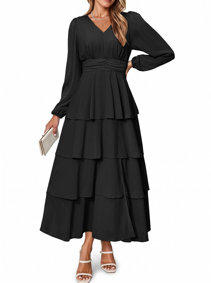 Velthryn | Women's Long Sleeve Tiered Maxi Dress - Light Blue - Image 7