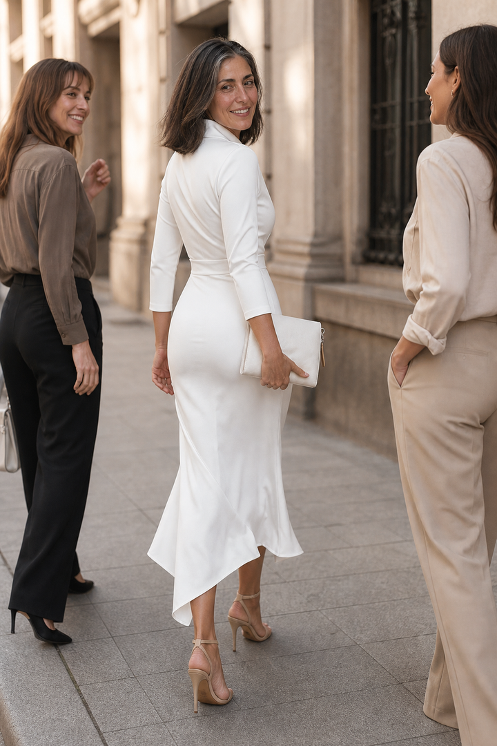 Velthryne | Women's Wrap Midi Dress High Low Hem - White - Image 4