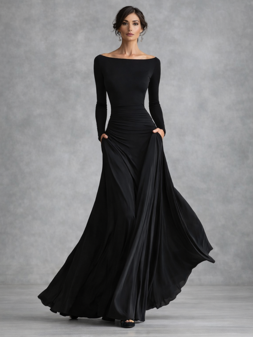 Veltrice | Women's Long Sleeve Off-Shoulder Maxi Dress - Black - Image 1