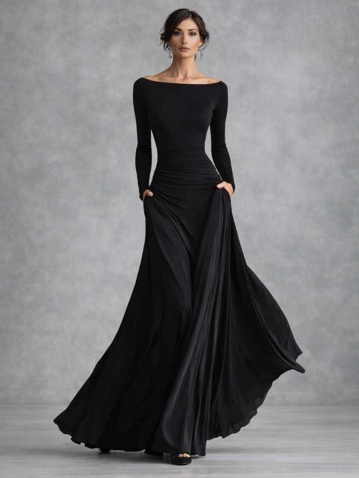 Veltrice | Women's Long Sleeve Off-Shoulder Maxi Dress - Black - Image 1
