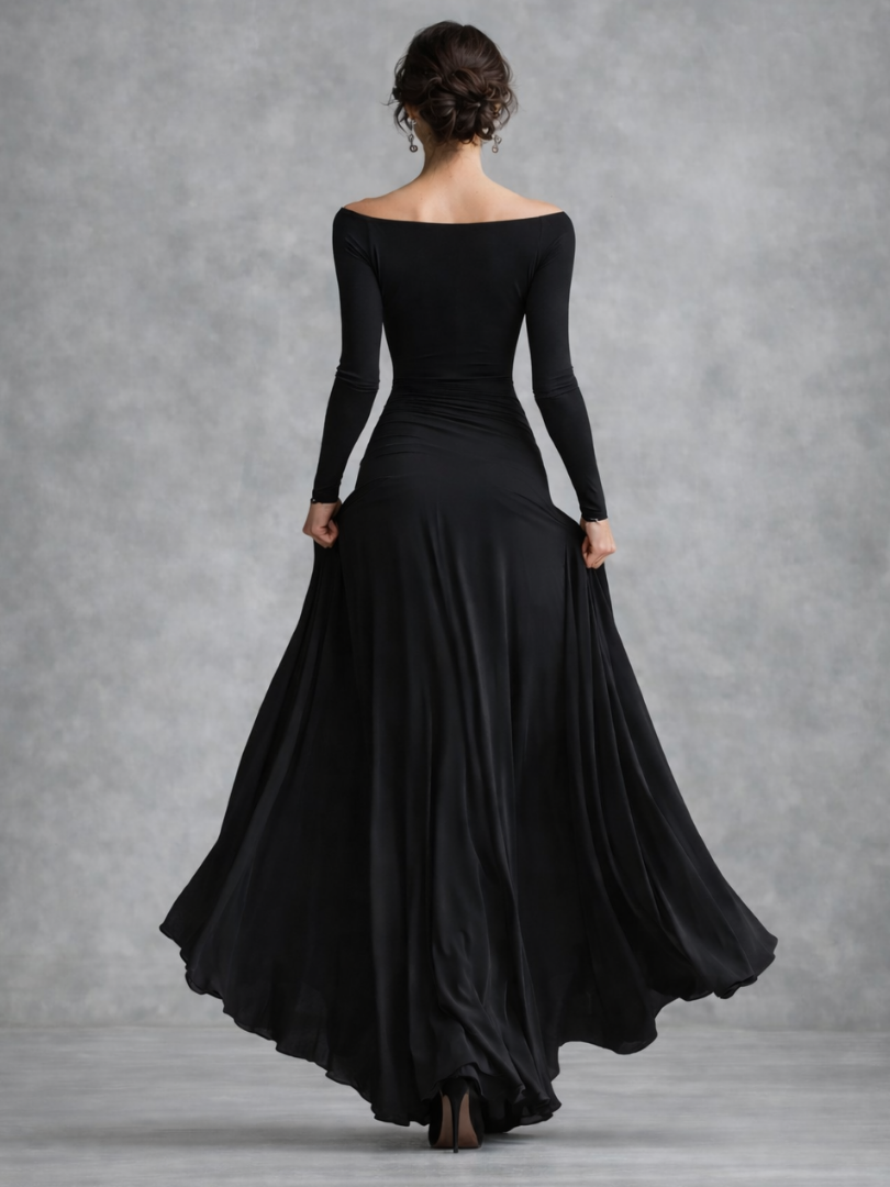 Veltrice | Women's Long Sleeve Off-Shoulder Maxi Dress - Black - Image 3