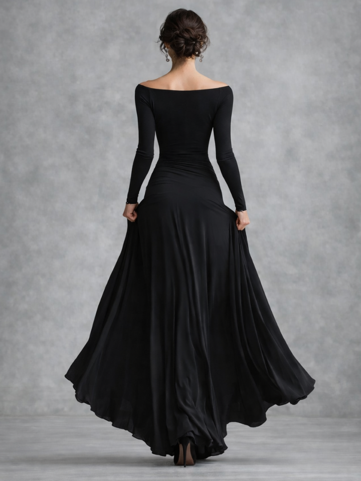 Veltrice | Women's Long Sleeve Off-Shoulder Maxi Dress - Black - Image 3