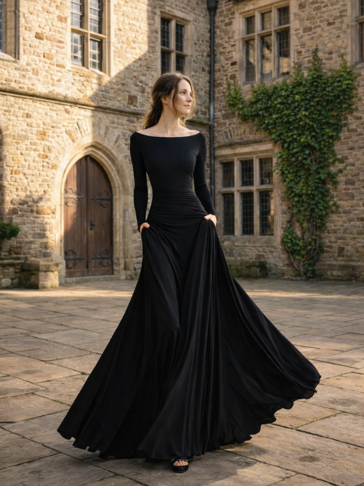 Veltrice | Women's Long Sleeve Off-Shoulder Maxi Dress - Black - Image 4