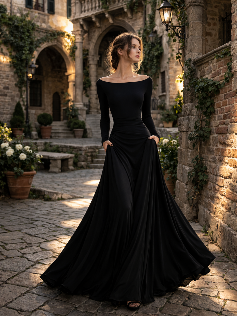 Veltrice | Women's Long Sleeve Off-Shoulder Maxi Dress - Black - Image 7