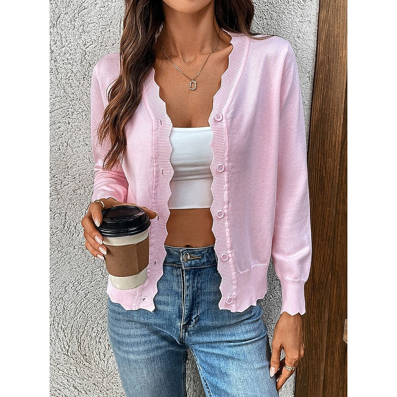 Veltrine | Women's Knit Cardigan Scalloped Trim - Light Pink - Image 1