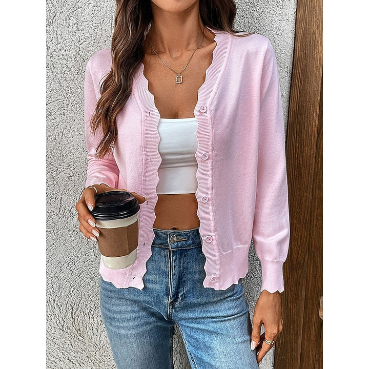 Veltrine | Women's Knit Cardigan Scalloped Trim - Light Pink - Image 1