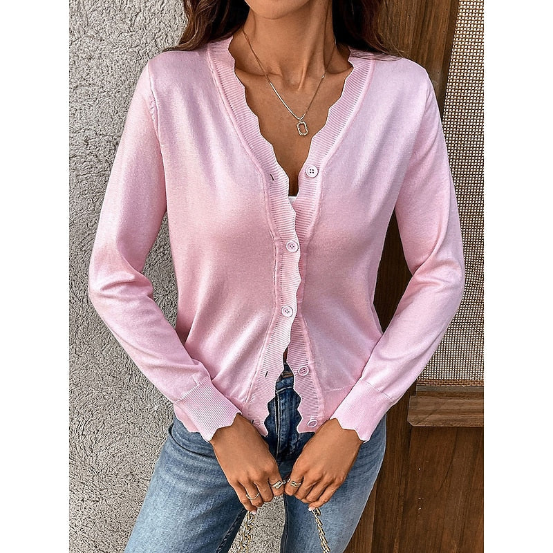Veltrine | Women's Knit Cardigan Scalloped Trim - Light Pink - Image 2