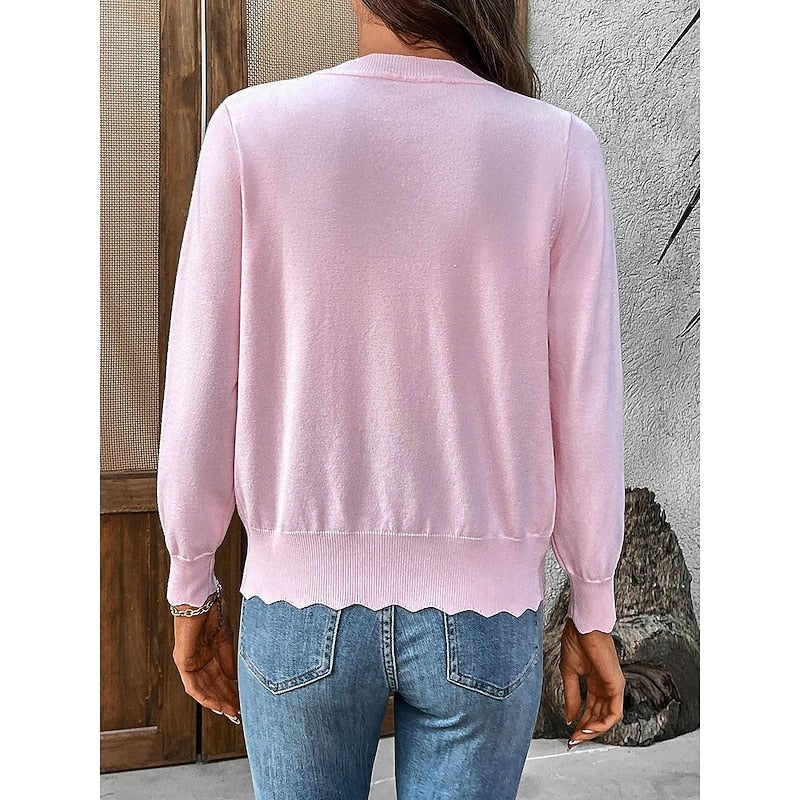 Veltrine | Women's Knit Cardigan Scalloped Trim - Light Pink - Image 3