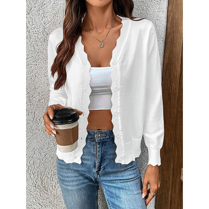 Veltrine | Women's Knit Cardigan Scalloped Trim - Light Pink - Image 4