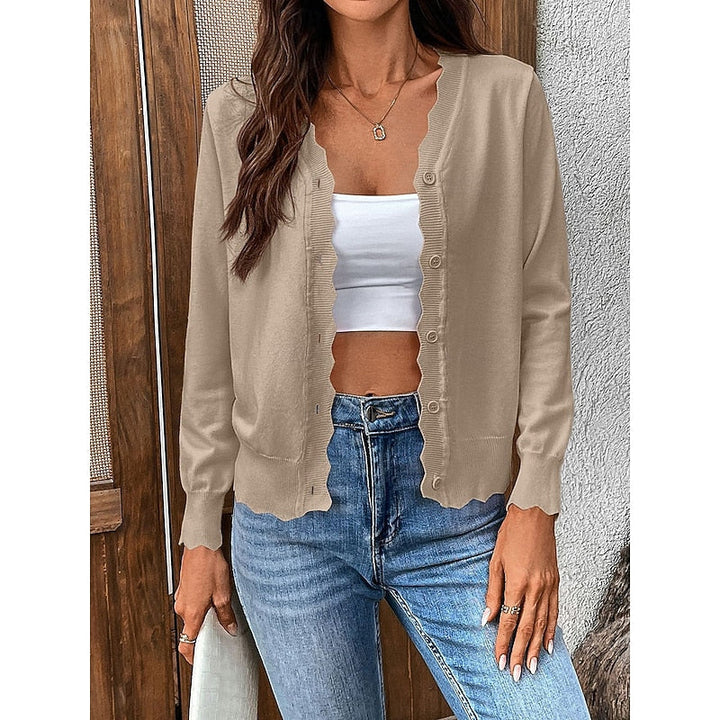 Veltrine | Women's Knit Cardigan Scalloped Trim - Light Pink - Image 7