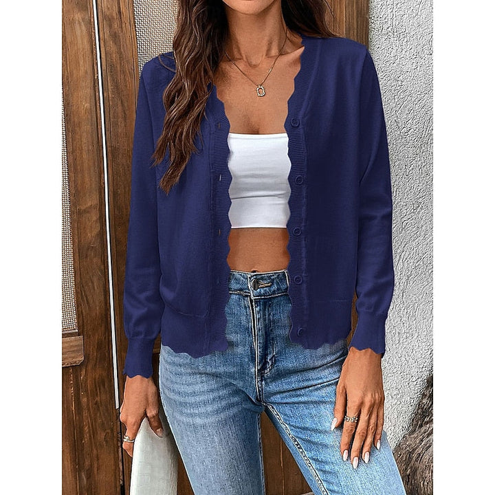 Veltrine | Women's Knit Cardigan Scalloped Trim - Light Pink - Image 8