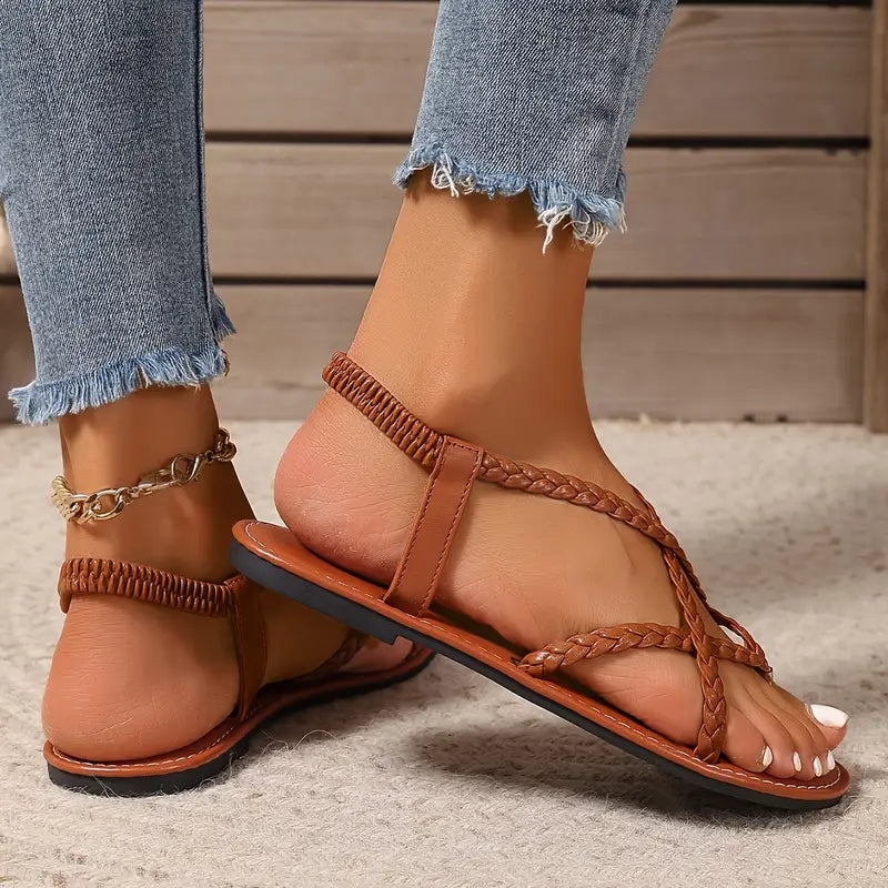 Veltrine | Women's Strappy Flat Sandals Braided - White - Image 8