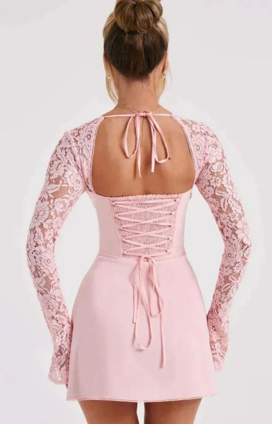 Velvaine | Women's Lace Long Sleeve Cocktail Mini Dress - White - Image 8