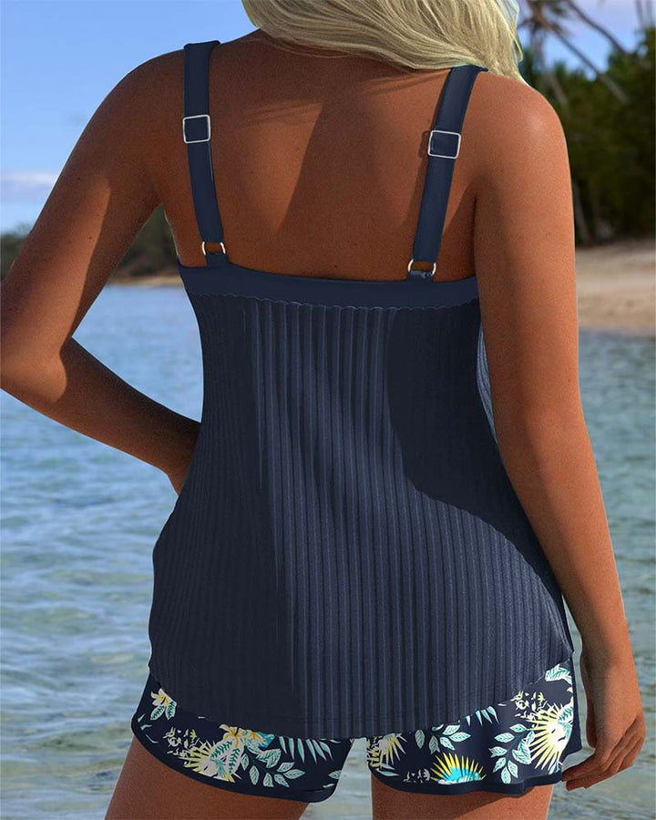 Velvorn | Women's Tankini Set with Swim Shorts - Navy - Image 2
